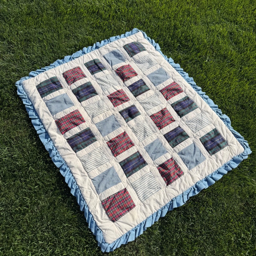 NoJo Noel Joanna Vintage Baby Quilt Patchwork Plaid Ruffle Nursery Blanket USA